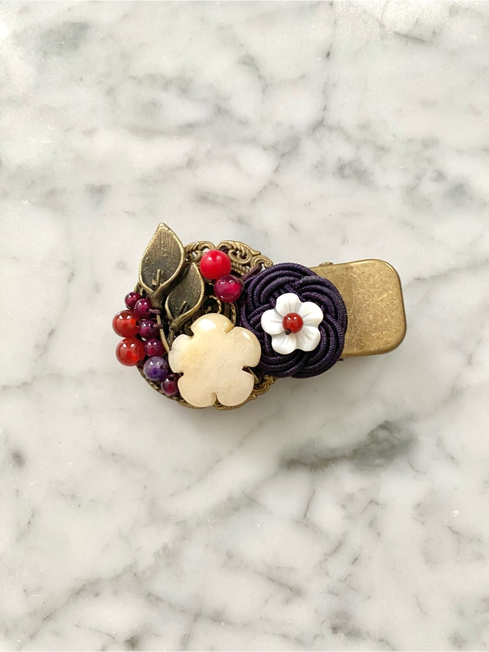 Chinese Handmade Floral Beaded Statement Hair Clip Barrette
